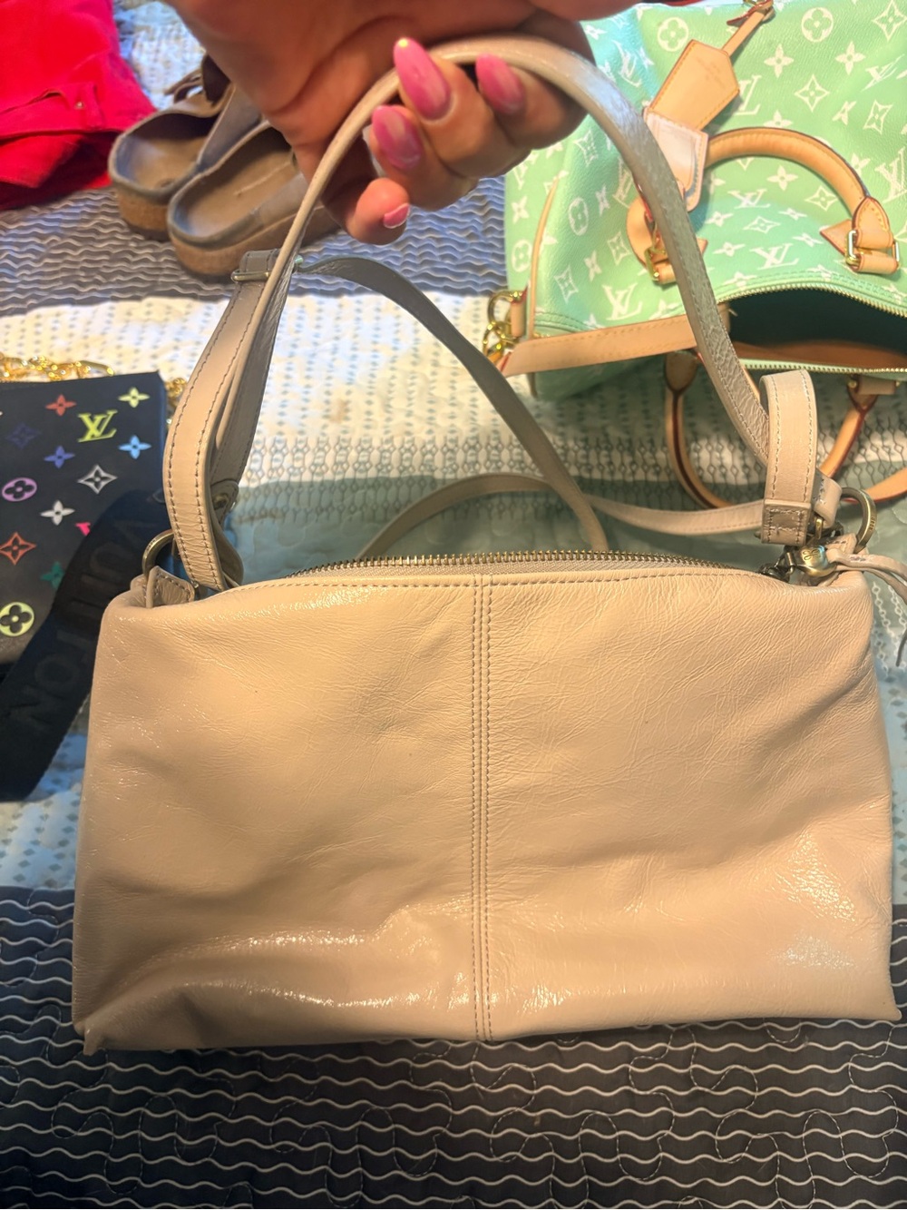 HOBO Beige Leather Crossbody Shoulder Bag